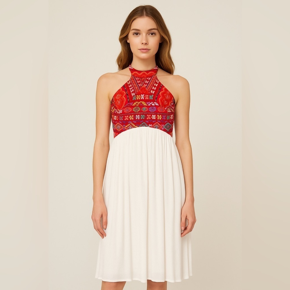 Willow & Clay Embroidered Halter Embroidered Midi Dress – Sz S